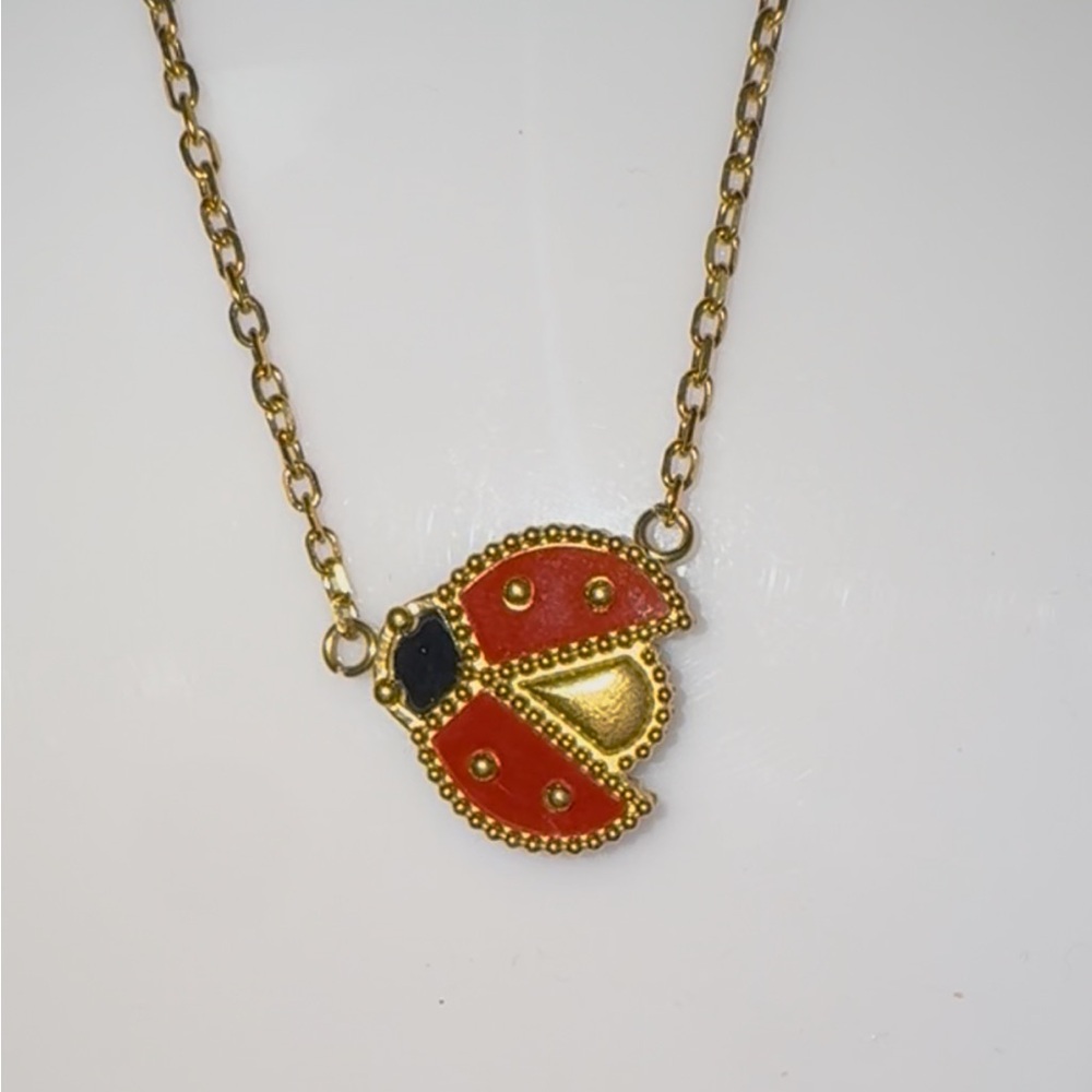 Gold-Tone Red Ladybug Pendant and Flower SET - Picture 4 of 7
